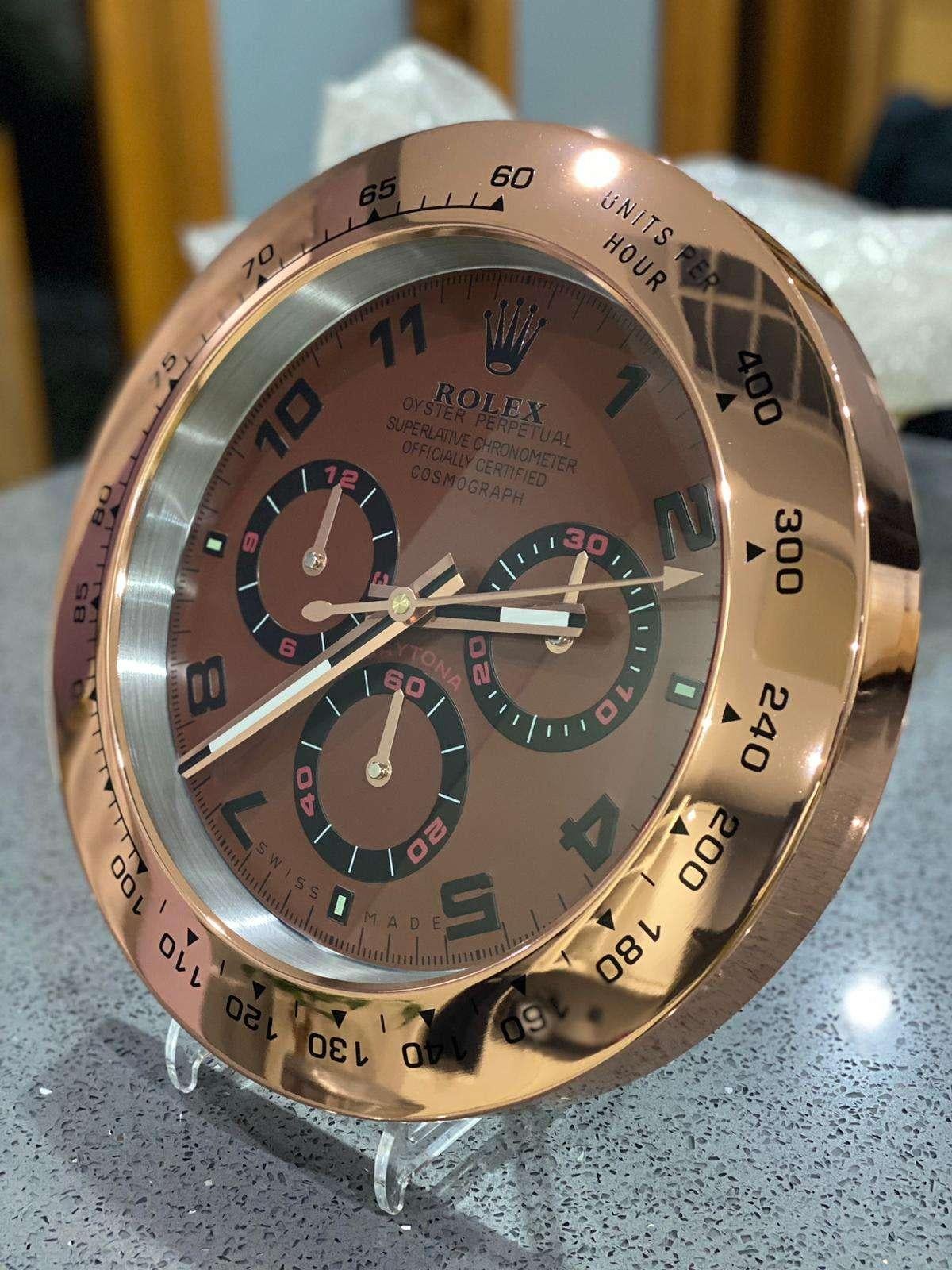 ROLEX Officially Certified Oyster Perpetual Rose Gold Chrome Wall Clock In Good Condition For Sale In Nottingham, GB
