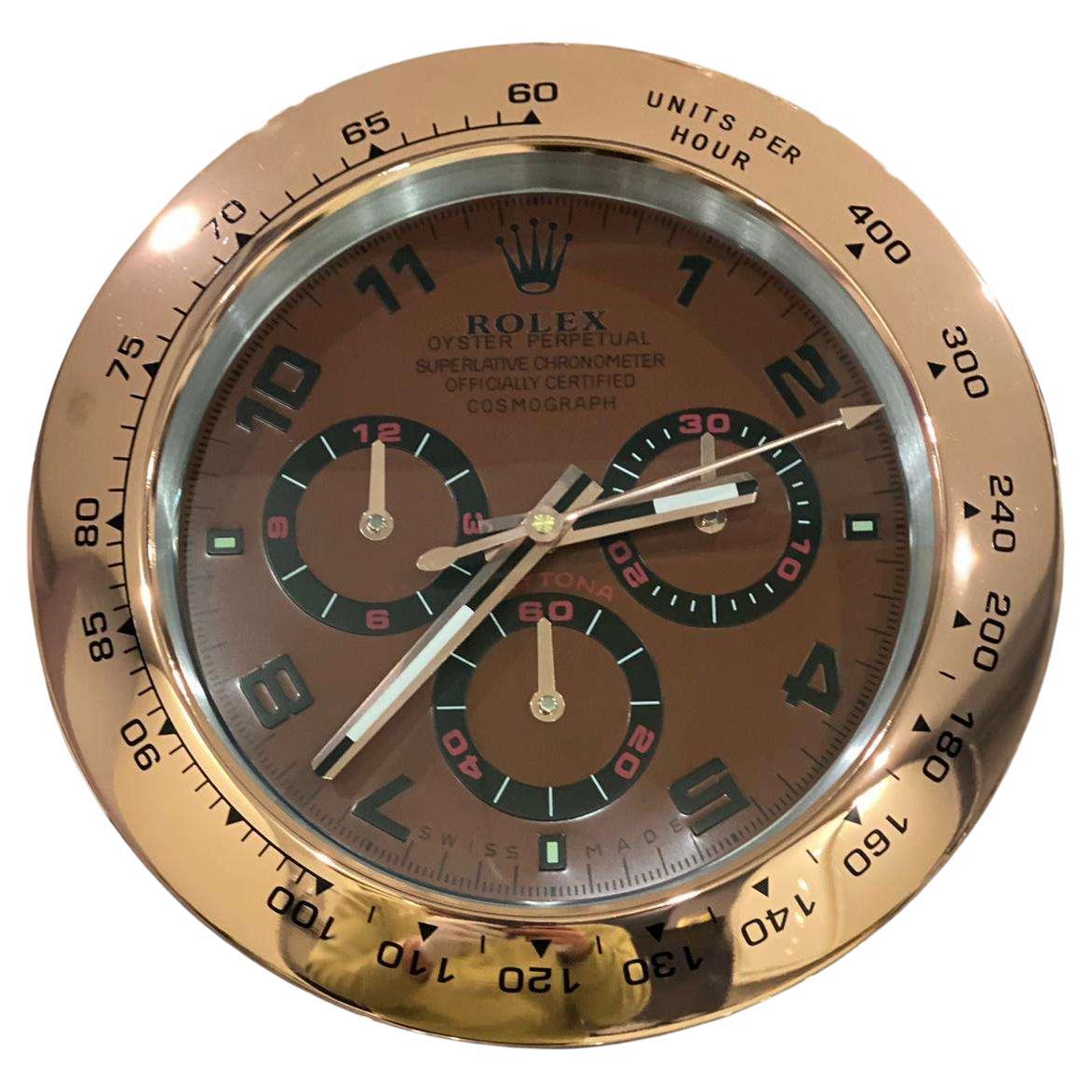 ROLEX Officially Certified Oyster Perpetual Rose Gold Chrome Wall Clock  For Sale