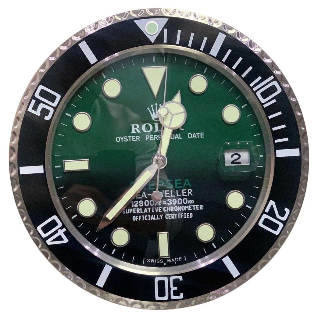 ROLEX Officially Certified Oyster Perpetual Sea Dweller Black Green Wall Clock  For Sale