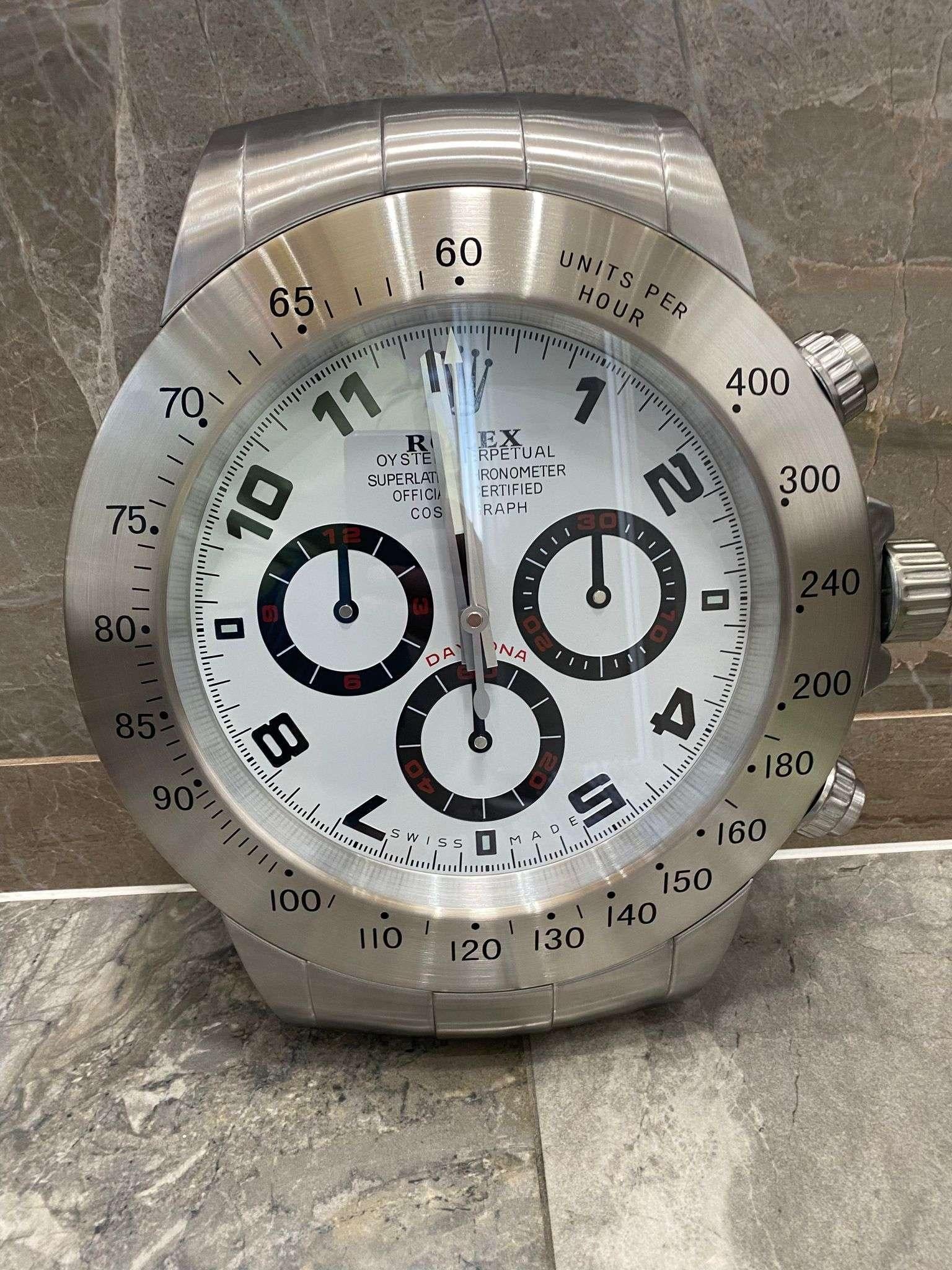 ROLEX Officially Certified Oyster Perpetual Silver Daytona Wall Clock  In Good Condition For Sale In Nottingham, GB