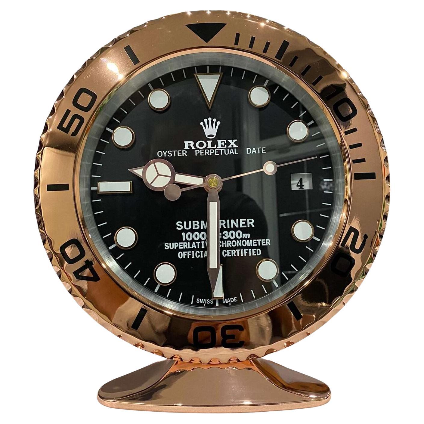 ROLEX Officially Certified Oyster Perpetual Submariner Rose Gold Desk Clock  For Sale