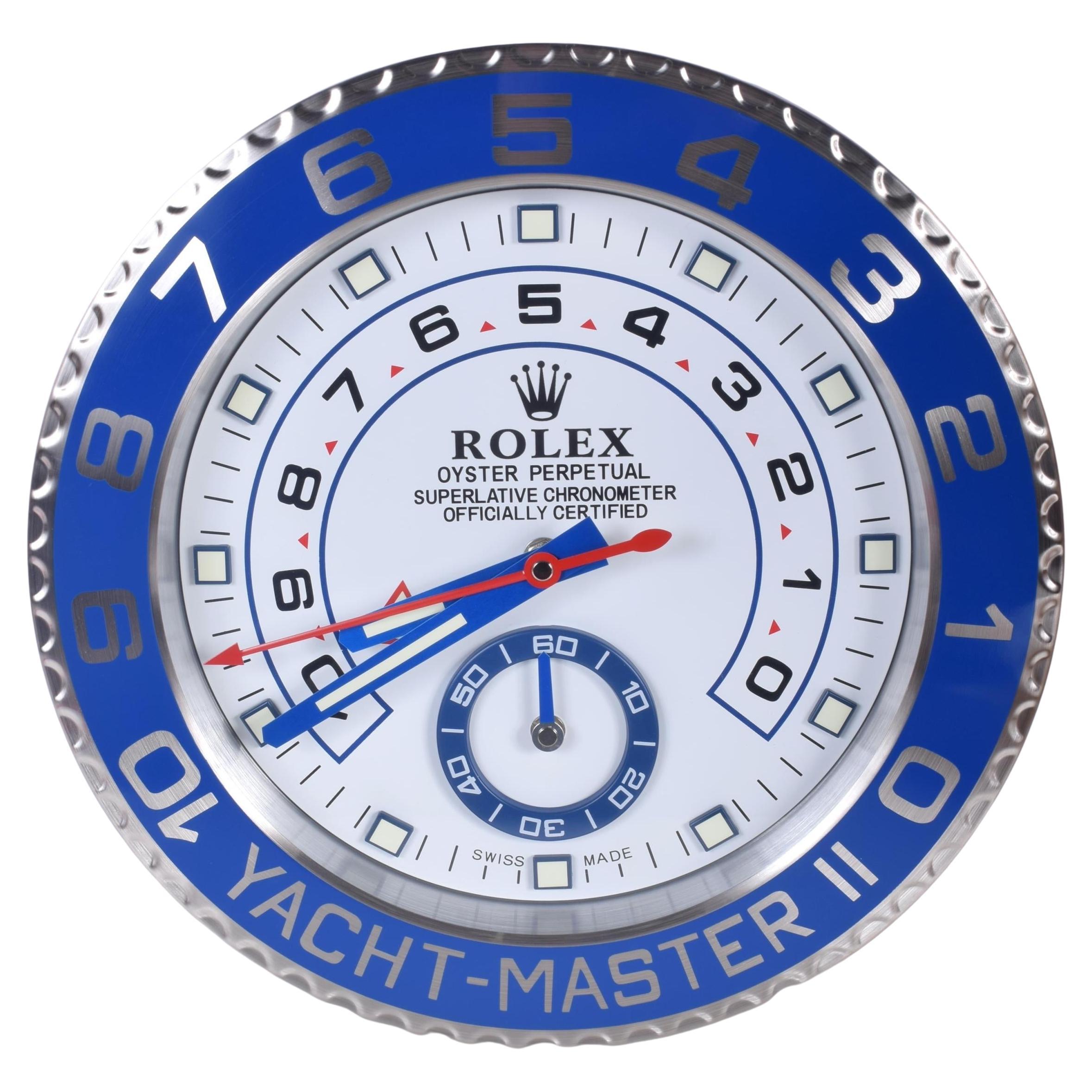ROLEX Officially Certified Chrome Gold and Blue Yacht Master II Wall Clock  For Sale at 1stDibs