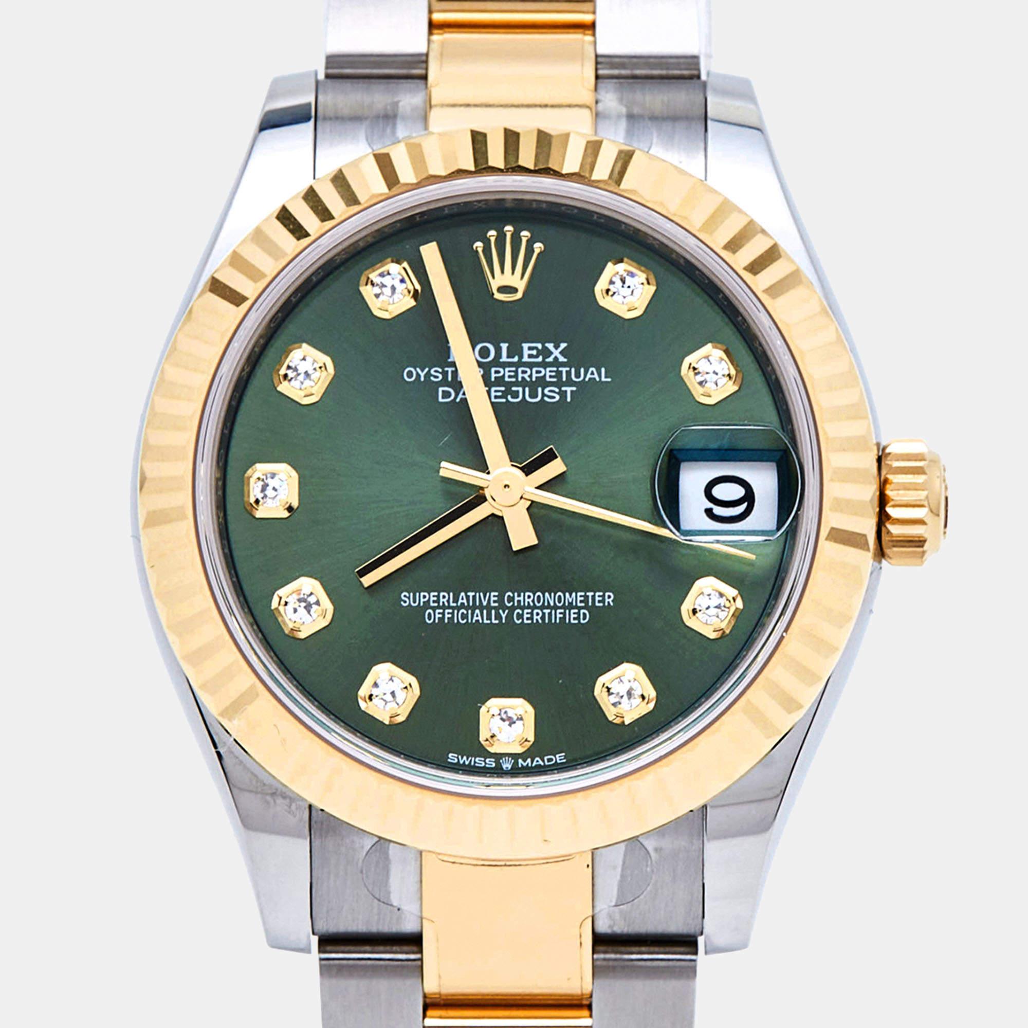 Rolex Olive Green Diamond 18k Yellow Gold Oystersteel Datejust 278273 Women's Wr 3