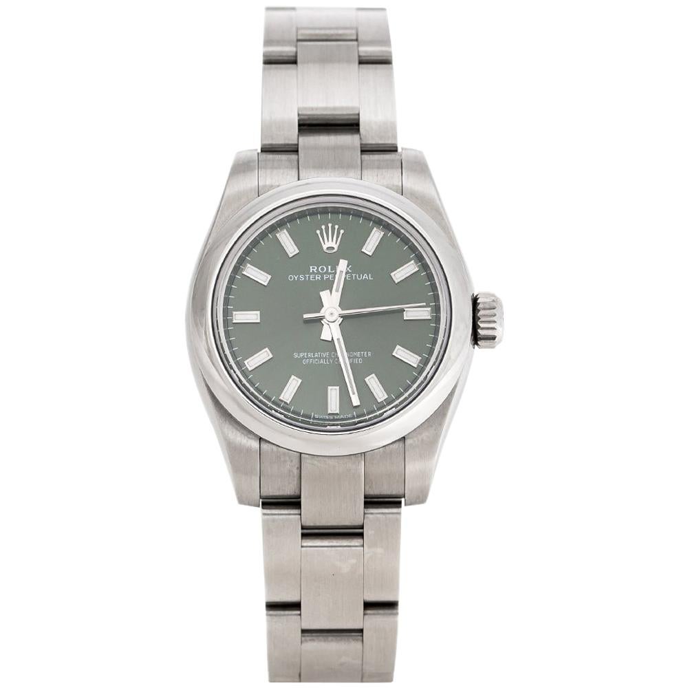 Rolex Olive Green Stainless Steel Oyster Perpetual 176200OVSO Women's Wristwatch