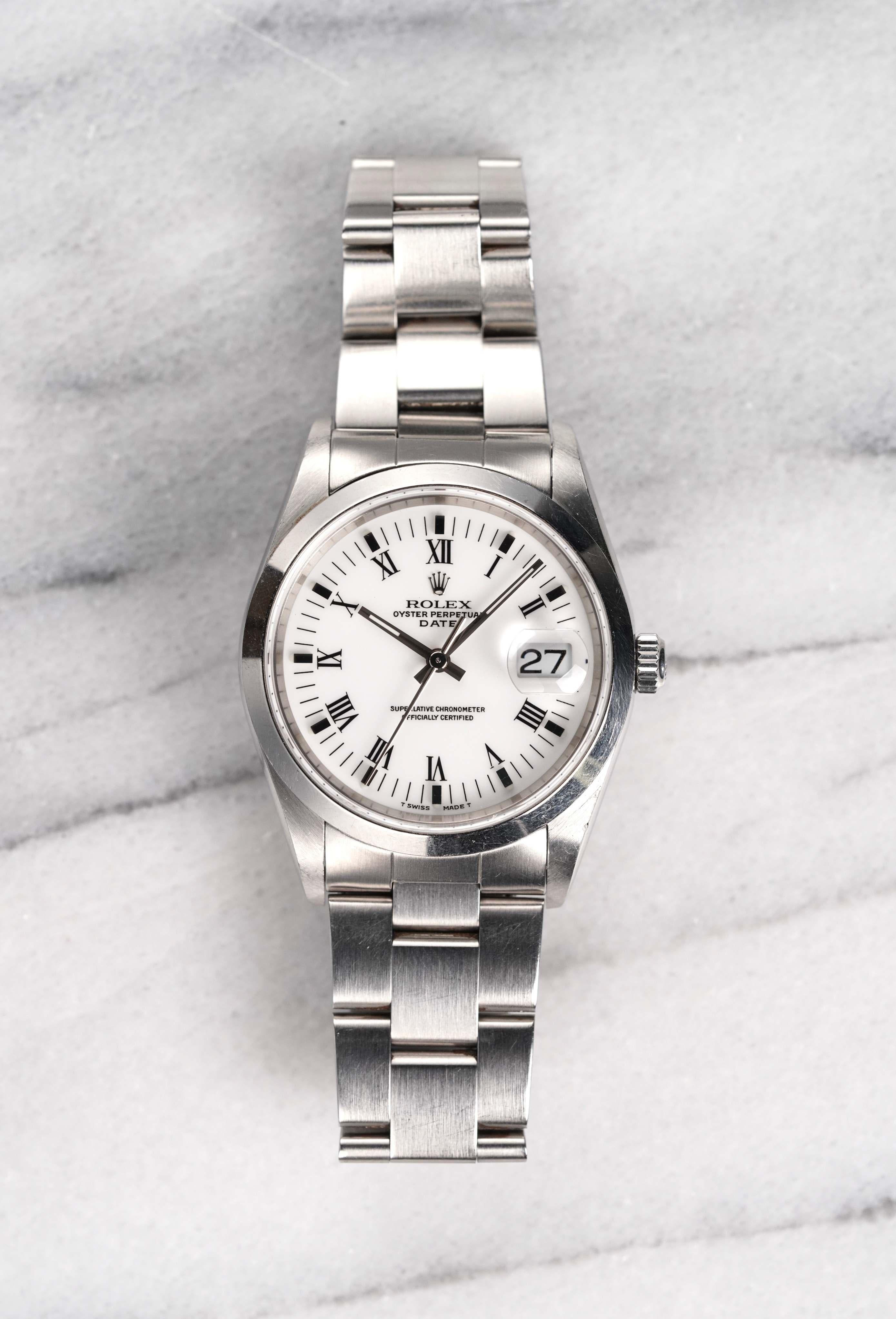 Rolex OP 15200 Watch with White Roman Numeral Dial in Stainless Steel, 1990s