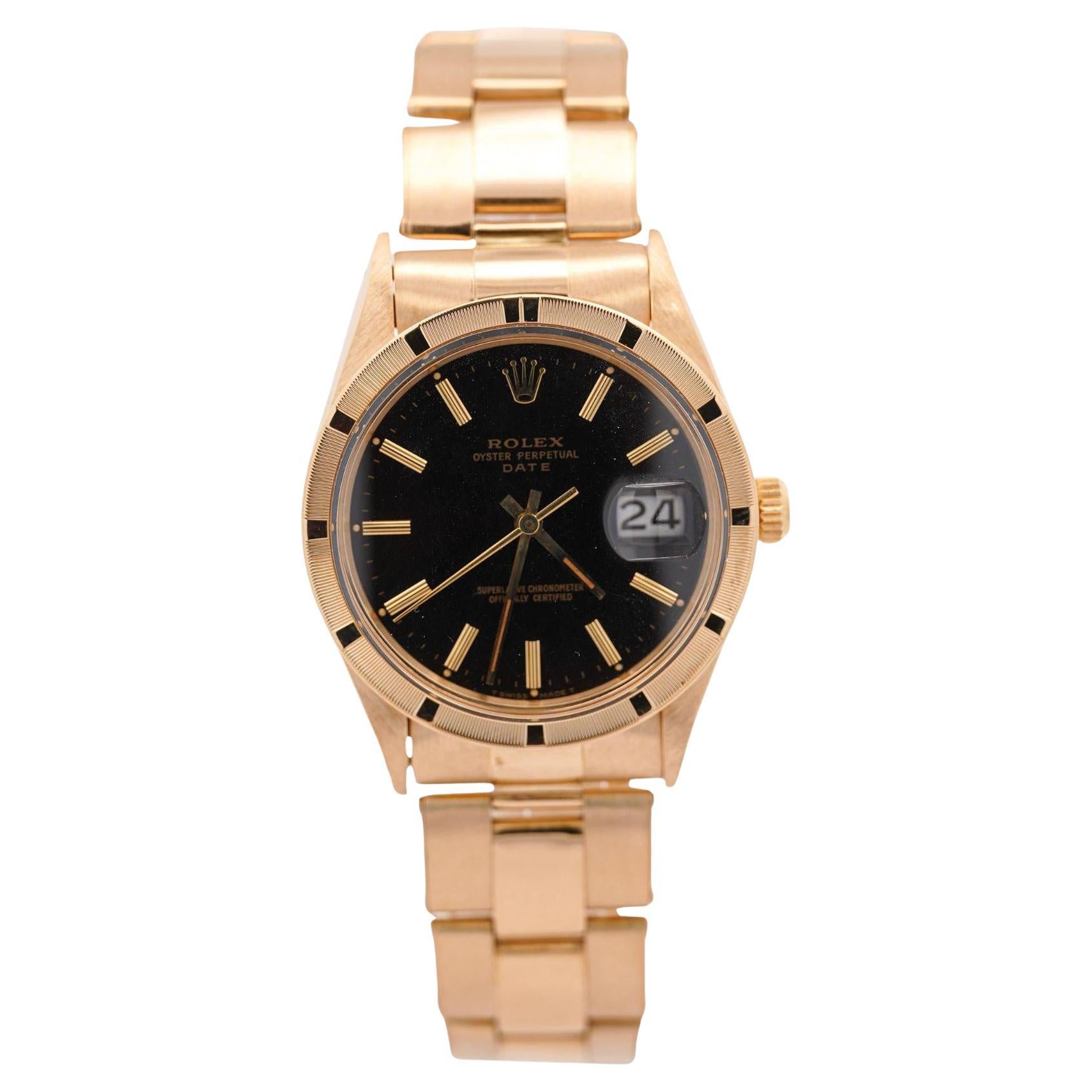 Rolex OP Date 1501 34mm Oro 18K Quadrante Nero Lucido in vendita