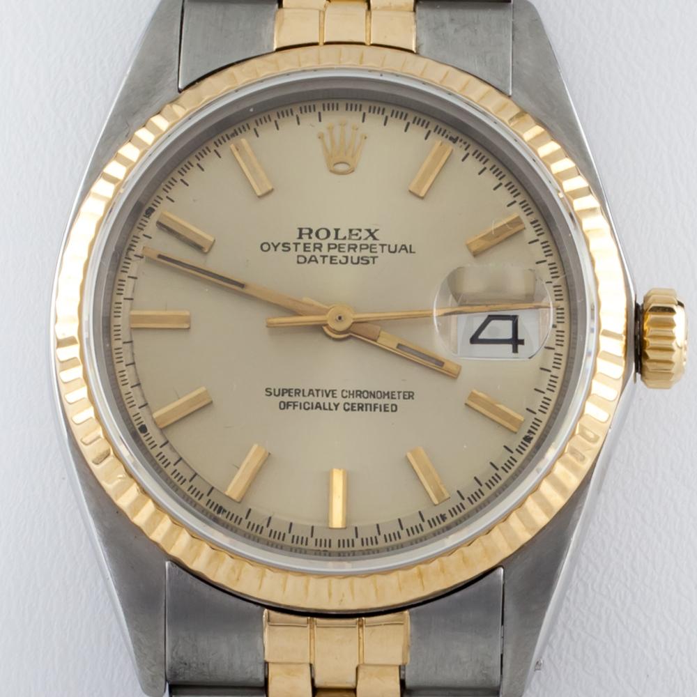 Model: Oyster Perpetual Datejust
Model #1603
Serial #34618XX
Year: 1973
Movement #1570
Movement Serial #D1561XX
Stainless Steel Case w/ 18k Yellow Gold Fluted Bezel
36 mm in Diameter (38 mm w/ Crown)
Lug-to-Lug Distance = 44 mm
Lug-to-Lug Width = 20
