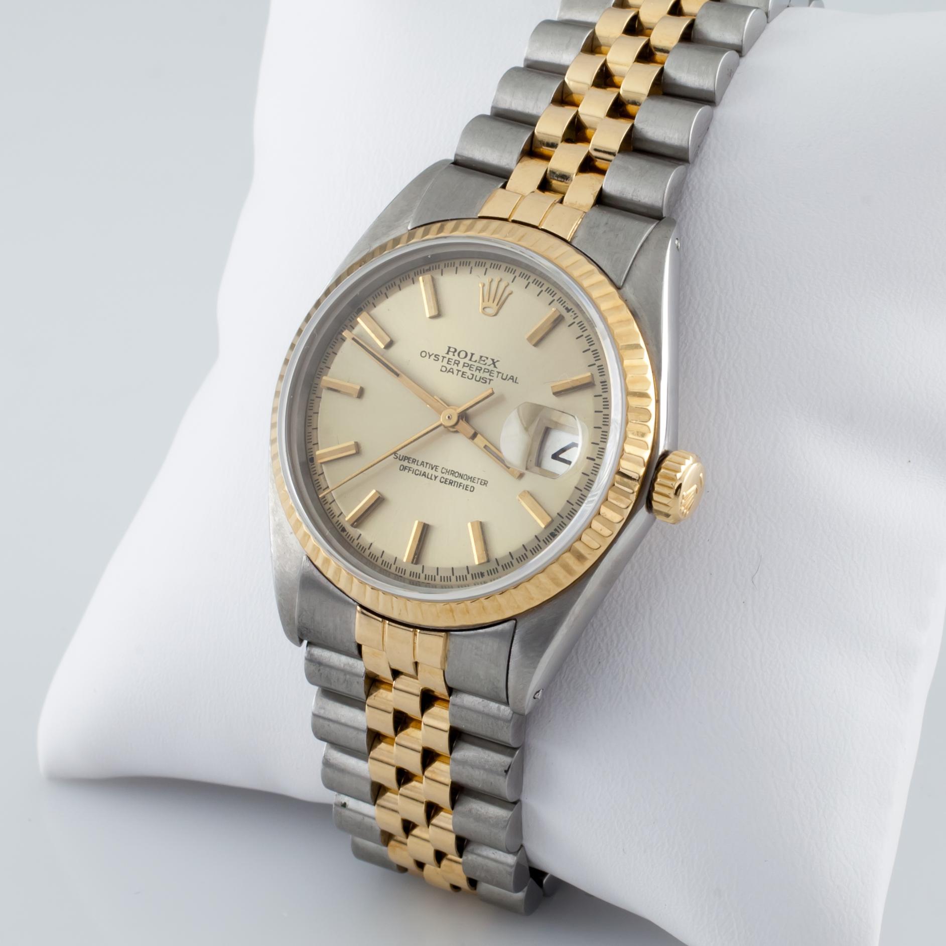 Rolex OP Datejust #1603 Two Tone 18k Gold/SS Men's Automatic Watch w/ Box In Excellent Condition In Sherman Oaks, CA