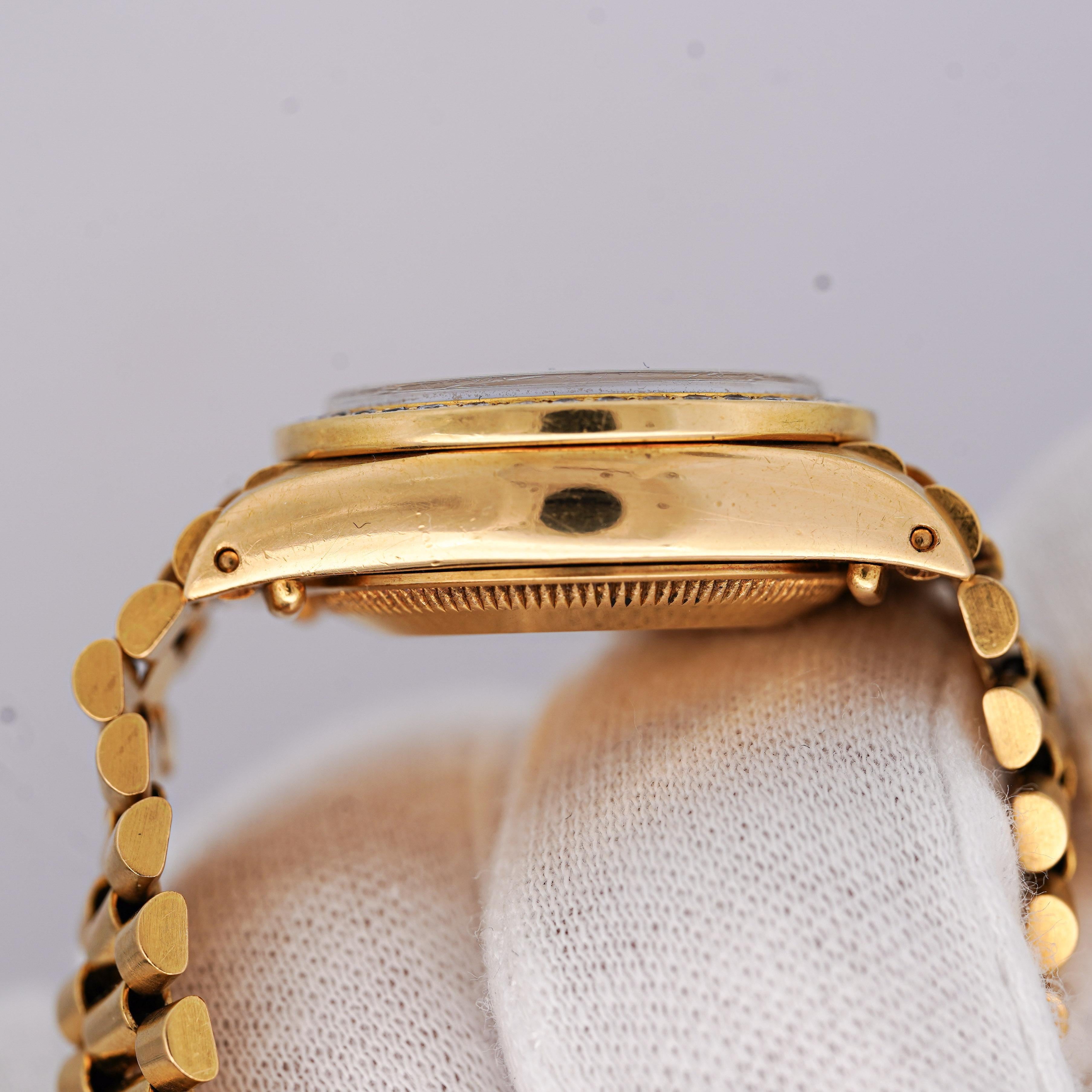 Rolex OP DateJust Presidential White Face 26mm Diamond Bezel 18K Gold Watch For Sale 2