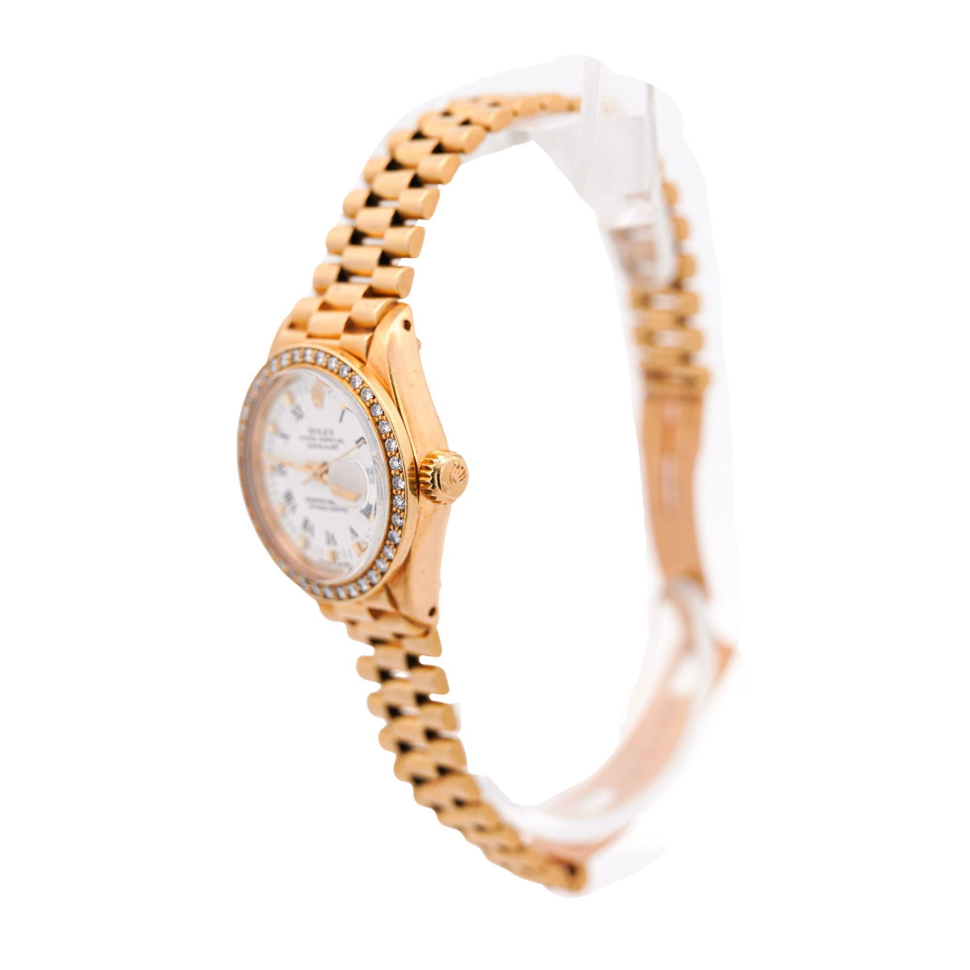 Rolex OP DateJust Presidential White Face 26mm Diamond Bezel 18K Gold Watch For Sale 3