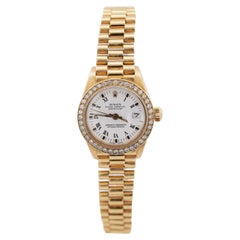 Rolex OP DateJust Presidential White Face 26mm Diamond Bezel 18K Gold Watch