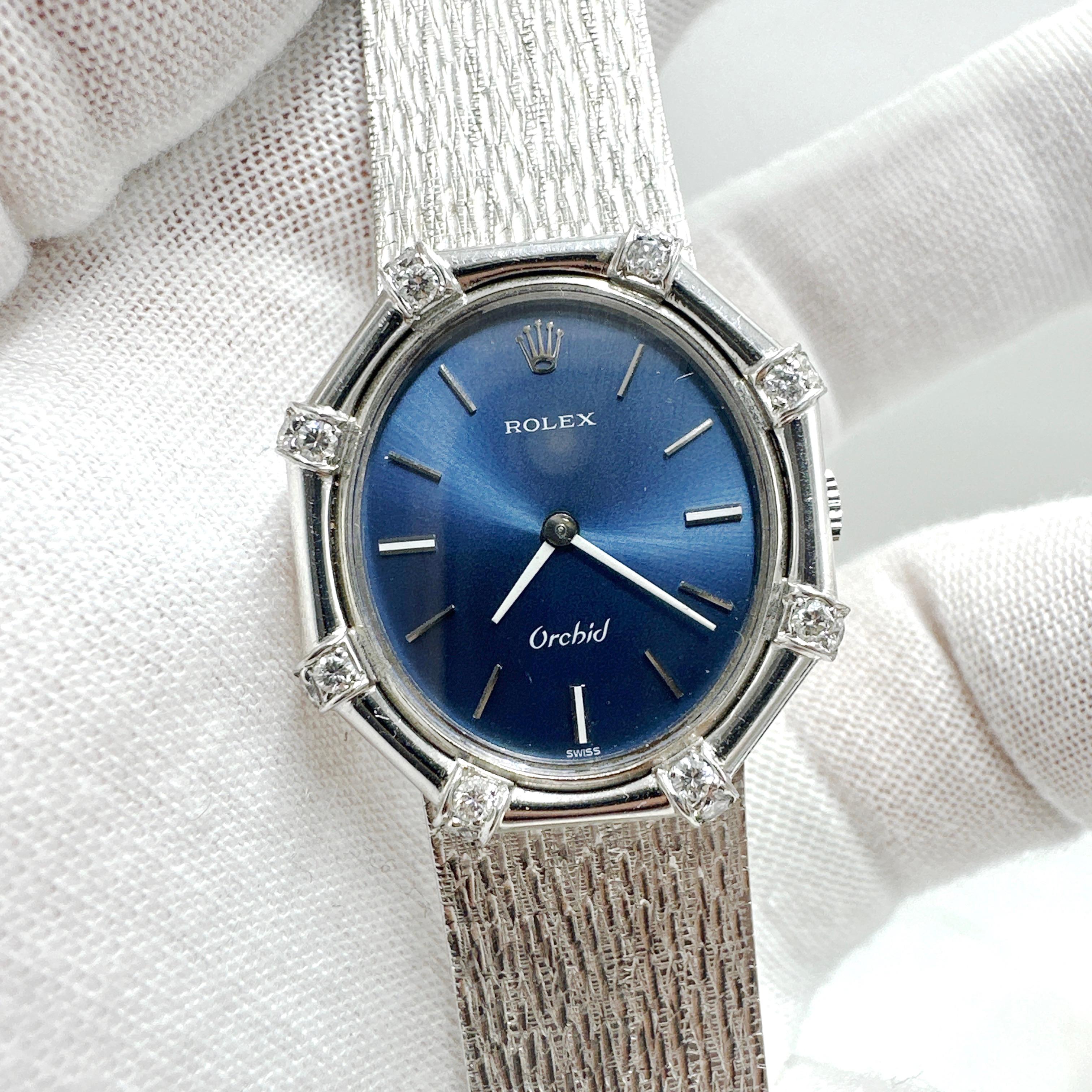 ROLEX Orchid 18k White Gold Ladies Mechanical Wind Wristwatch 3