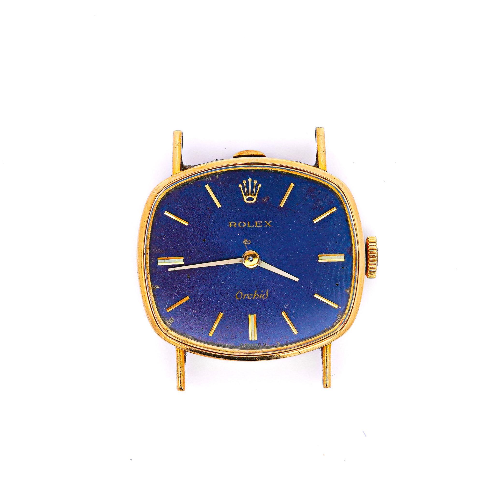 Rolex Orchid Blue Dial 18K Yellow Gold Vintage Cocktail Ladies Watch Face 1