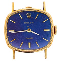 Rolex Orchid Blue Dial 18K Yellow Gold Vintage Cocktail Ladies Watch Face