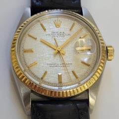 Rolex Oyster 1601 Datejust 18k SS Mens 1970s 36mm Linen Dial Automatic RA791B