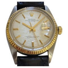 Rolex Oyster 1601 Datejust 18k SS Mens 1970s 36mm Linen Dial Automatic RA791B