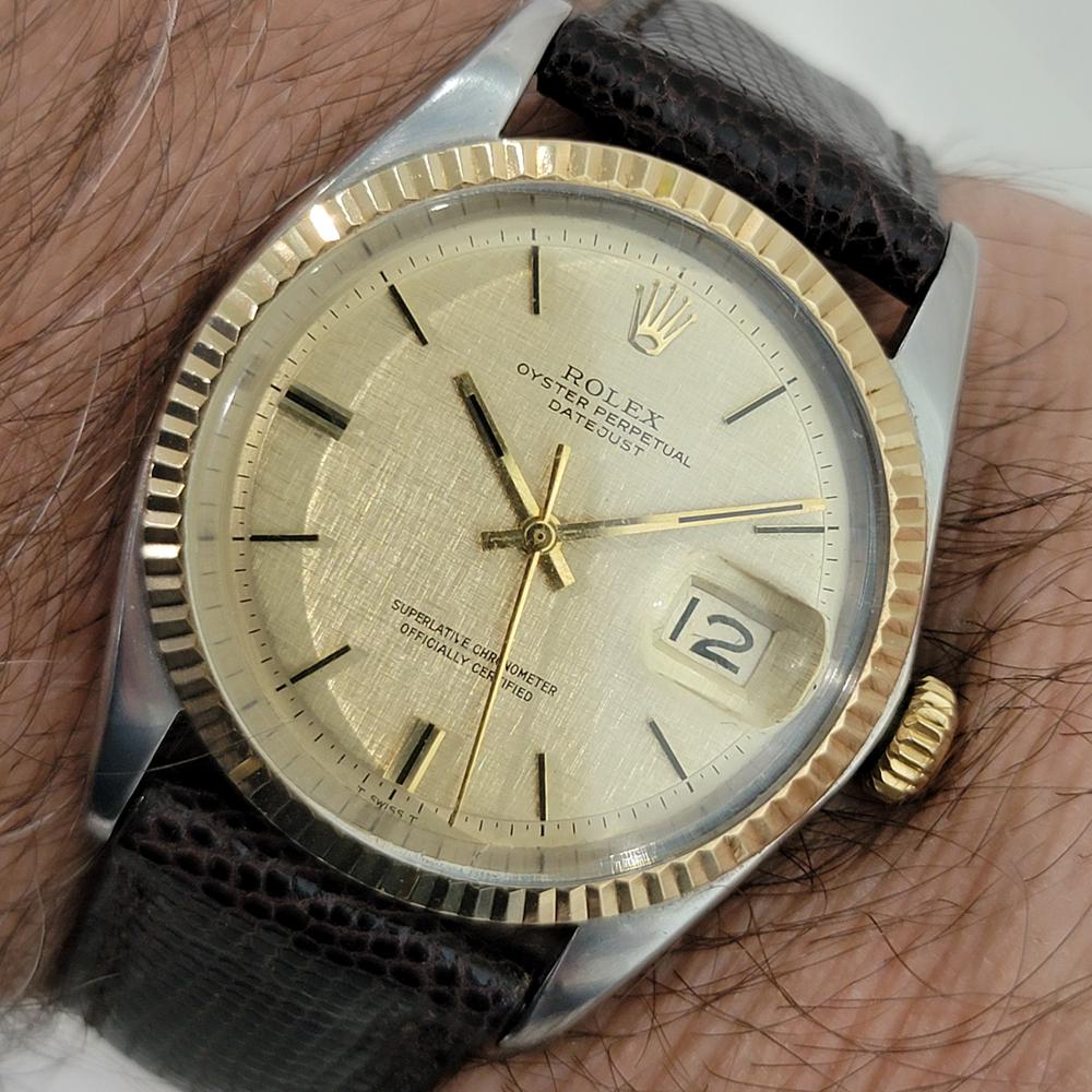 Rolex Oyster 1601 Datejust 36mm 18k Gold SS Männer Leinen Zifferblatt Automatik 1960er Jahre RA561 im Angebot 9