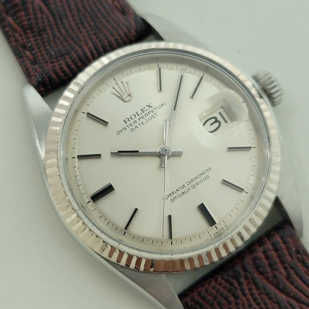 Rolex Oyster 1601 Datejust 36mm 18k Gold SS Men Linen Dial Automatic 1960s RA561 In Excellent Condition For Sale In Beverly Hills, CA