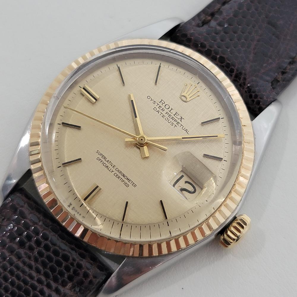 Rolex Oyster 1601 Datejust 36mm 18k Gold SS Männer Leinen Zifferblatt Automatik 1960er Jahre RA561 Herren im Angebot