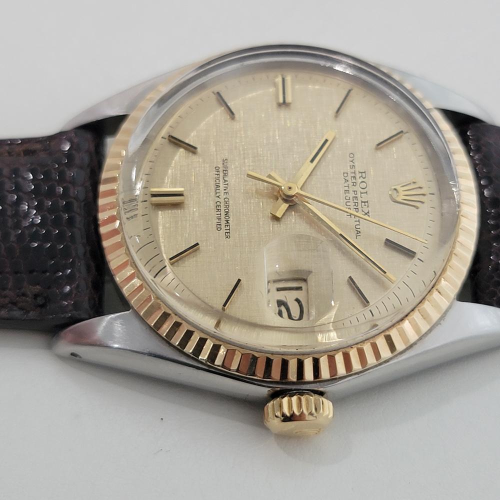Rolex Oyster 1601 Datejust 36mm 18k Gold SS Männer Leinen Zifferblatt Automatik 1960er Jahre RA561 im Angebot 1
