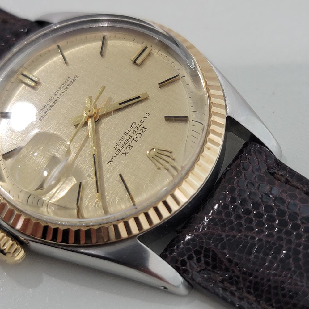 Rolex Oyster 1601 Datejust 36mm 18k Gold SS Männer Leinen Zifferblatt Automatik 1960er Jahre RA561 im Angebot 2
