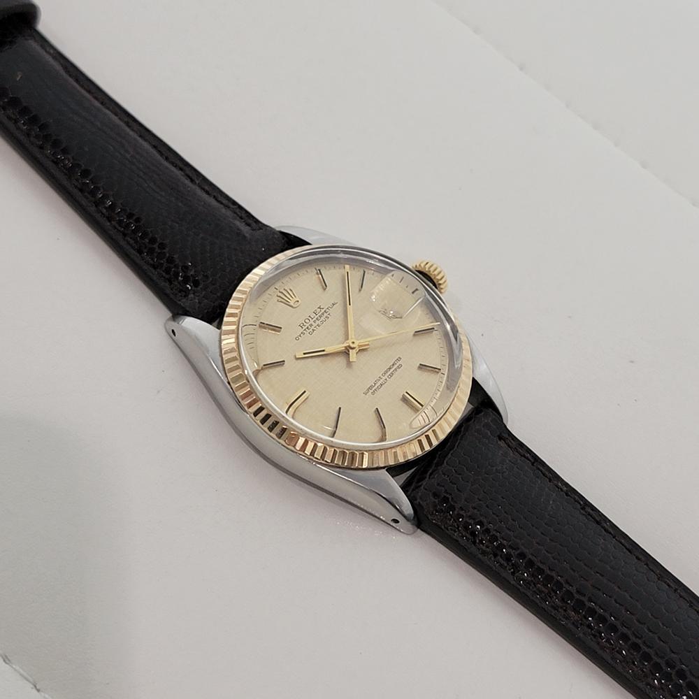 Rolex Oyster 1601 Datejust 36mm 18k Gold SS Männer Leinen Zifferblatt Automatik 1960er Jahre RA561 im Angebot 3
