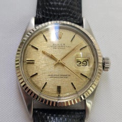 Rolex Oyster 1601 Datejust 36mm 18k SS Linen Dial Mens 1960s Automatic RA767