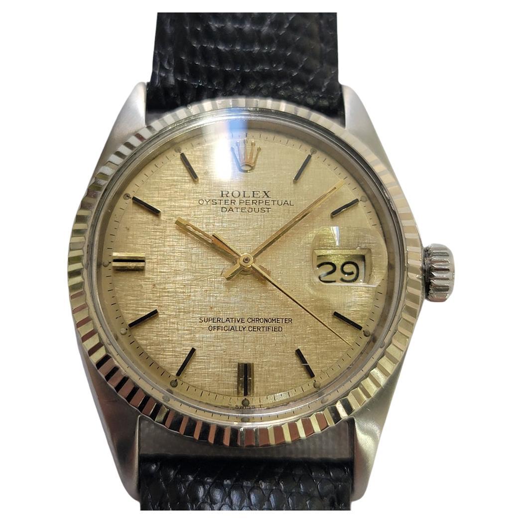 Rolex Oyster 1601 Datejust 36mm 18k SS Linen Dial Mens 1960s Automatic RA767