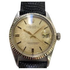 Rolex Oyster 1601 Datejust 36mm 18k SS Linen Dial Mens 1960s Automatic RA767