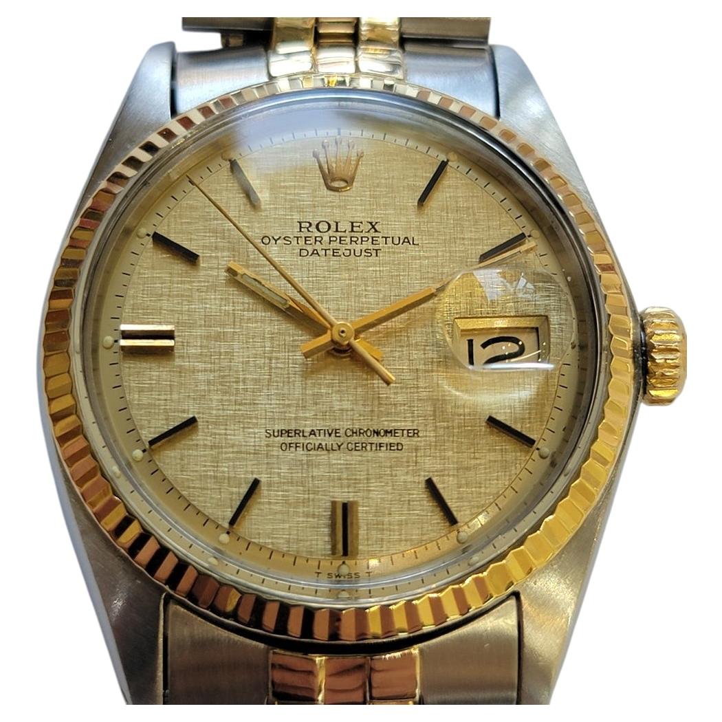 Rolex Oyster 1601 Datejust 36mm 18k SS Linen Dial Mens 1970s Automatic RA768