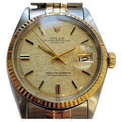Rolex Oyster 1601 Datejust 36mm 18k SS Linen Dial Mens 1970s Automatic RA768