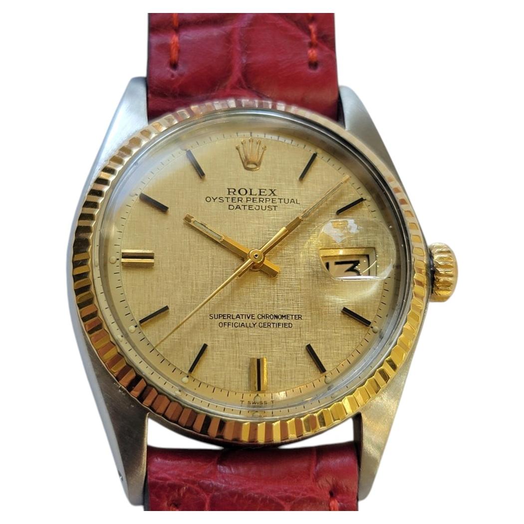 Rolex Oyster 1601 Datejust 36mm 18k SS Linen Dial Mens 1970s Automatic RA768B For Sale