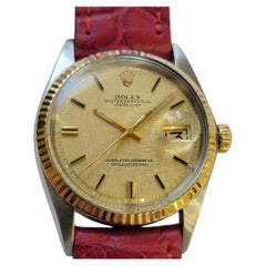 Rolex Oyster 1601 Datejust 36mm 18k SS Linen Dial Mens 1970s Automatic RA768B