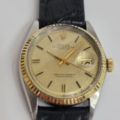 Rolex Oyster 1601 Datejust 36mm 18k SS Mens 1970s Linen Dial Automatic RA768C