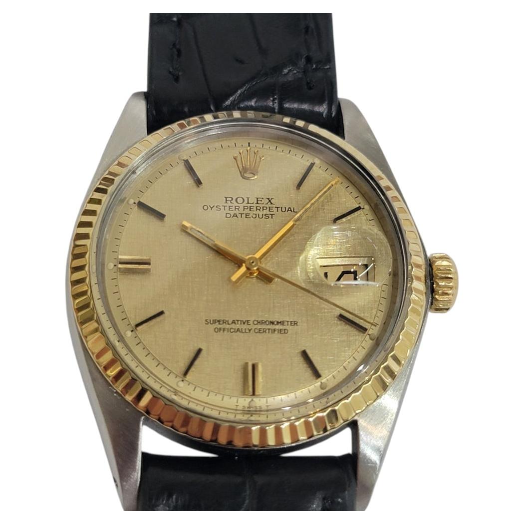 Rolex Oyster 1601 Datejust 36mm 18k SS Mens 1970s Linen Dial Automatic RA768C en vente