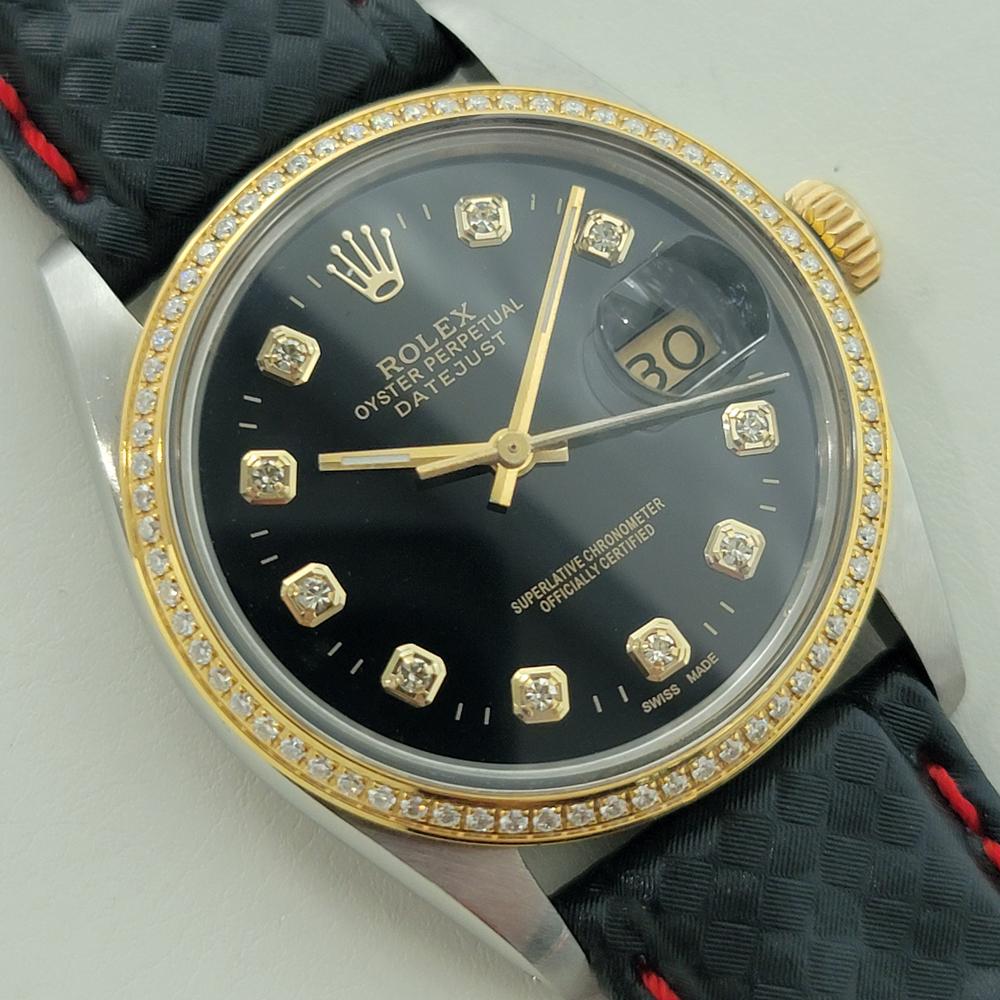 Rolex Oyster 16013 Datejust 36mm 18k SS Mens Diamond Dial Automatic 1980s RA549B In Excellent Condition For Sale In Beverly Hills, CA