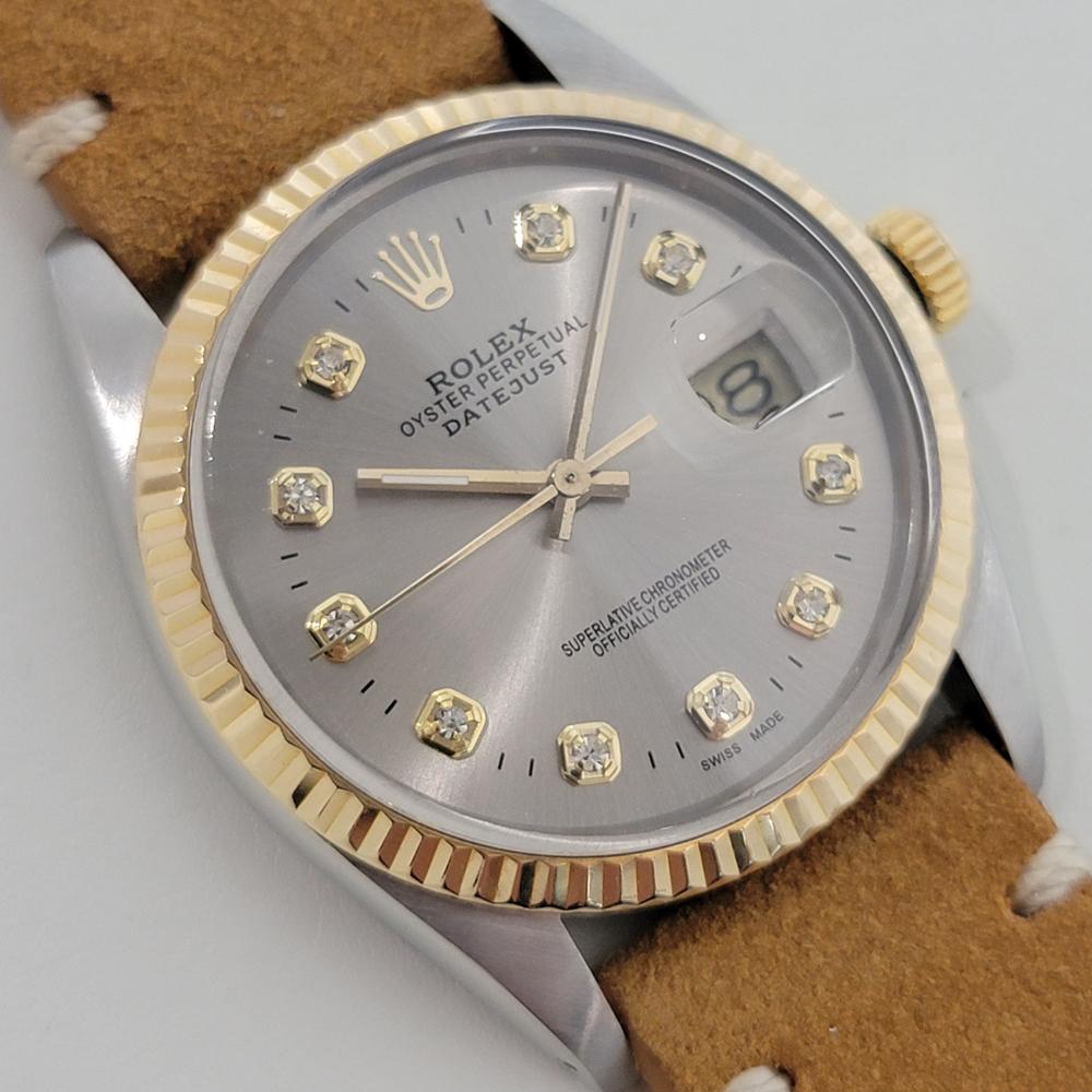 Rolex Oyster 16013 Datejust 36mm 18k SS Herren Diamant Zifferblatt Automatik 1980er Jahre RA551 im Zustand „Hervorragend“ im Angebot in Beverly Hills, CA