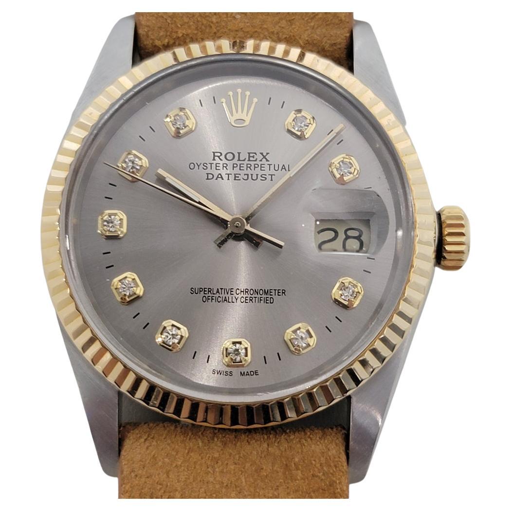 Rolex Oyster 16013 Datejust 36mm 18k SS Mens Diamond Dial Automatic 1980s RA551