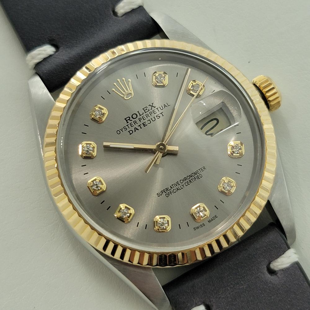 Rolex Oyster 16013 Datejust 36mm 18k SS Mens Diamond Dial Automatic 1980s RA551B In Excellent Condition For Sale In Beverly Hills, CA