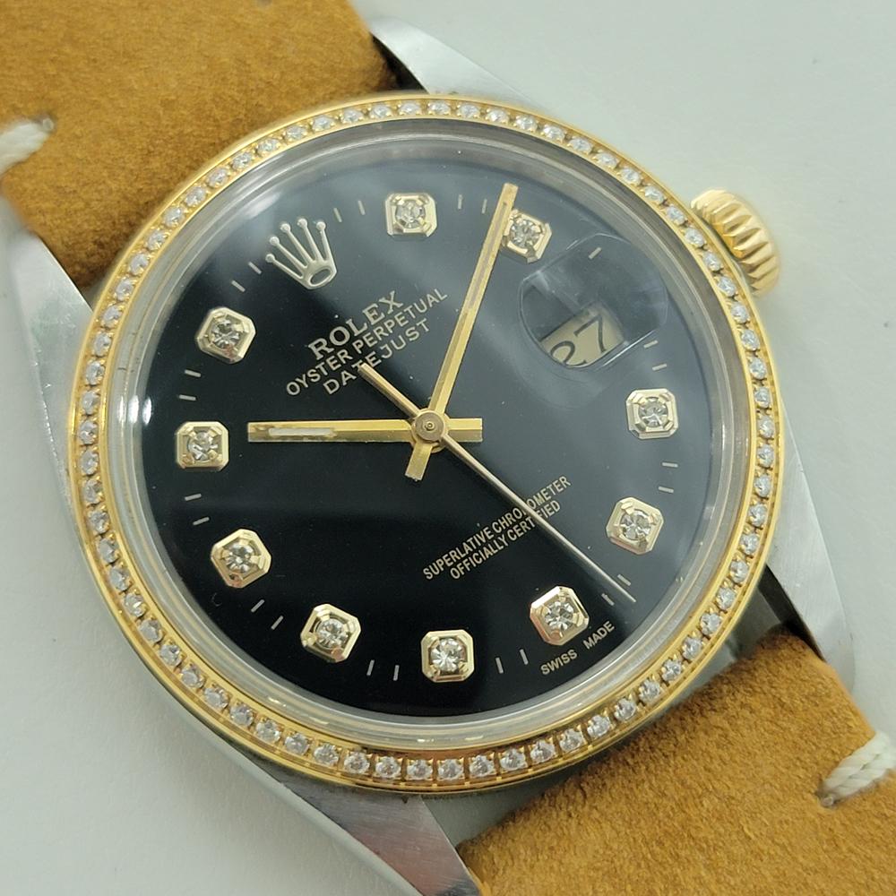 Rolex Oyster 16013 Datejust 36mm 18k SS Mens Diamond Set Automatic 1980s RA548B In Excellent Condition For Sale In Beverly Hills, CA