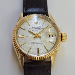 Rolex Oyster 6517 Lady Datejust 18k Gold 25mm 1950s Linen Dial Automatic RA703B