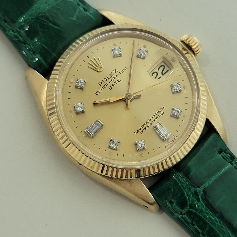 Rolex Oyster Date 1503 34mm 14k Gold 1970s Mens Automatic Diamond dial NA112B en Excelente estado para la venta en Beverly Hills, CA
