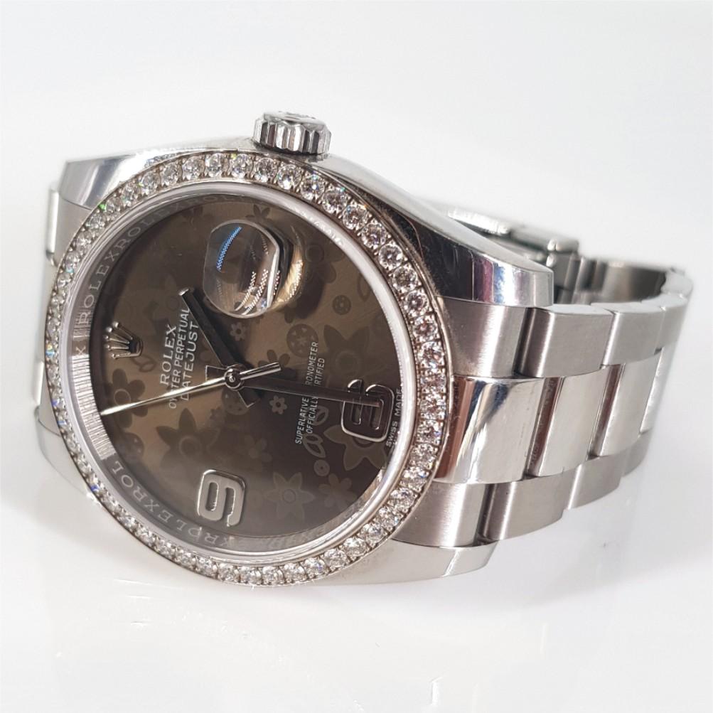 Rolex Oyster Date Just Bronze Floral Motif In Excellent Condition In Cape Town, ZA