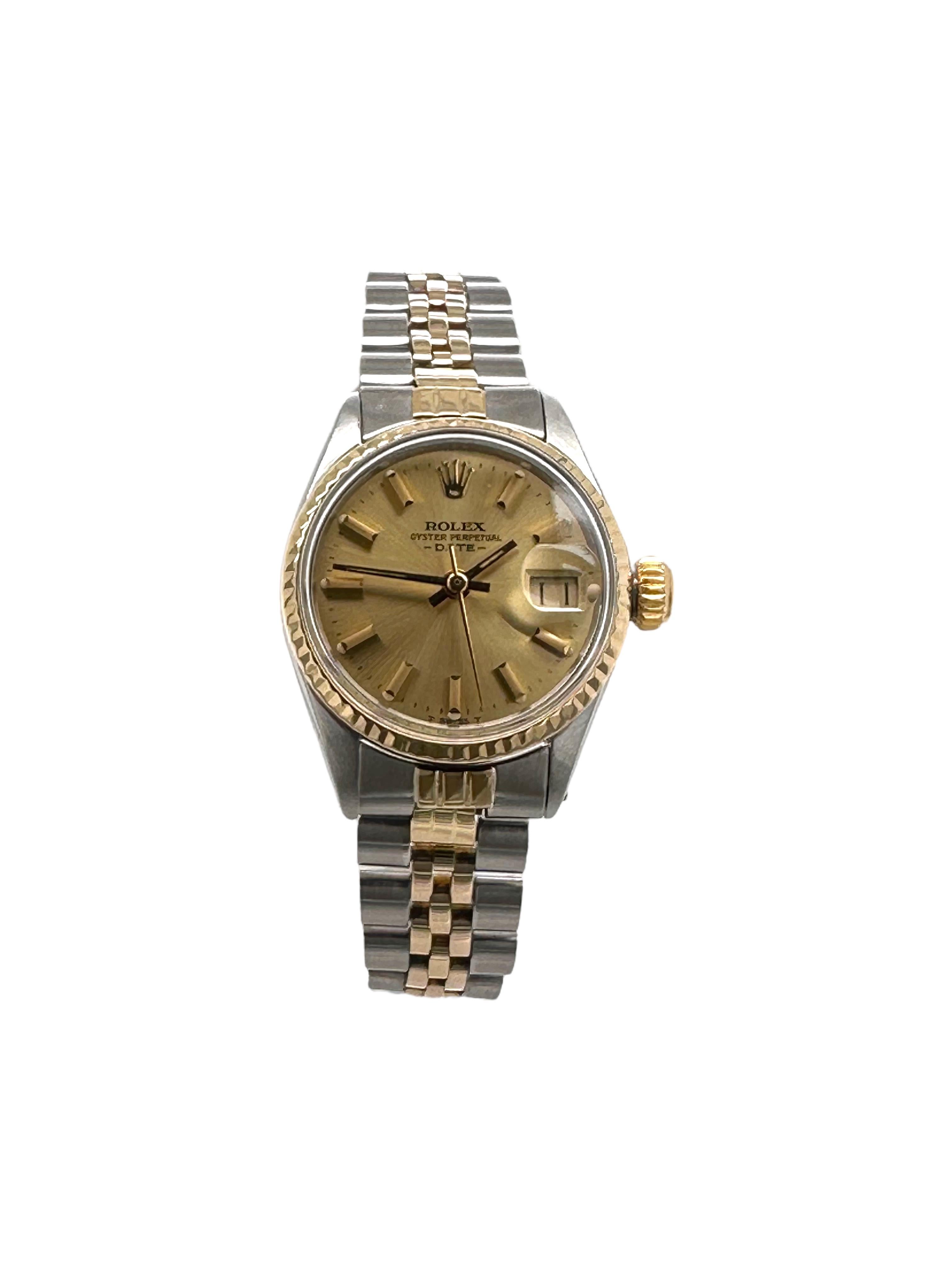 Rolex Oyster Date Ladies Bi Color Ref 6517 Automatic In Good Condition For Sale In Antwerp, BE