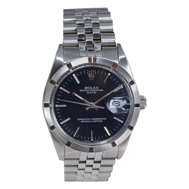 Rolex Steel Oyster Perpetual Date avec cadran noir d'origine et papiers circa 1970