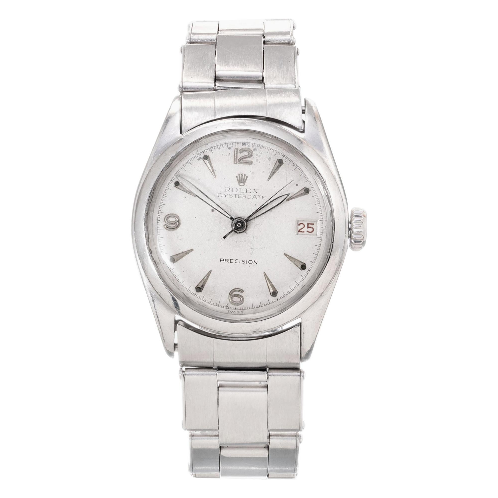 Rolex Montre-bracelet Oyster Date Precision en acier inoxydable pour hommes, réf. 6066