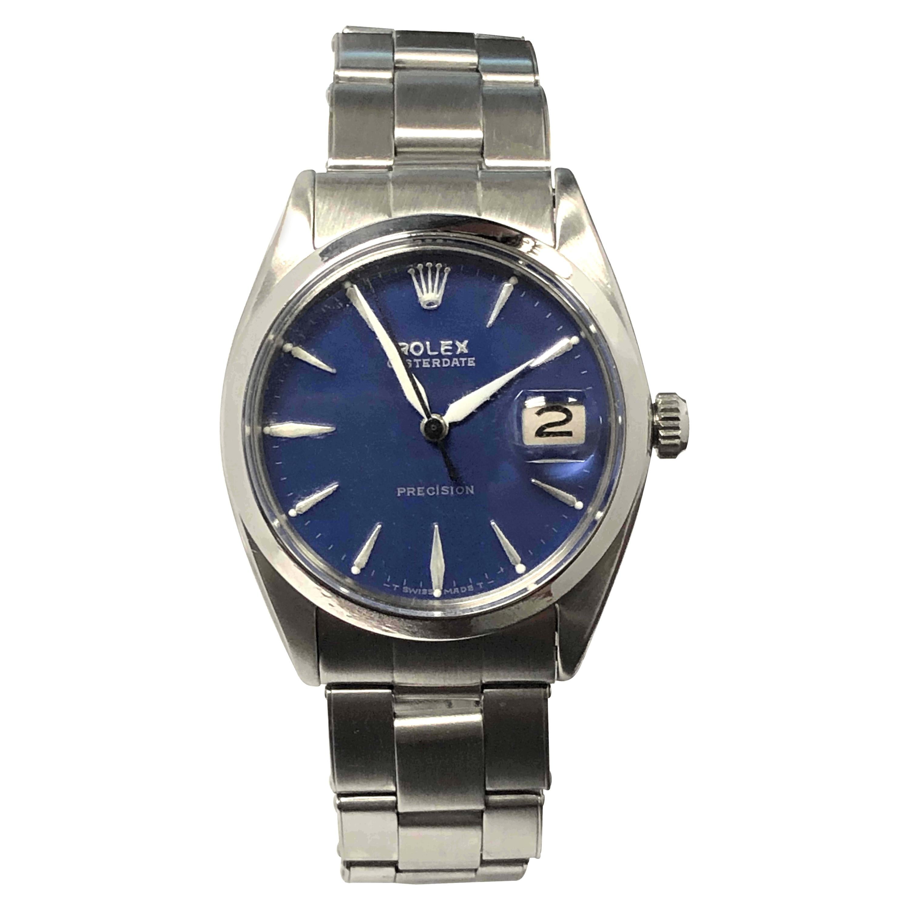 Rolex Oyster Date Precision Vintage Steel Mechanical Custom Dial Wristwatch