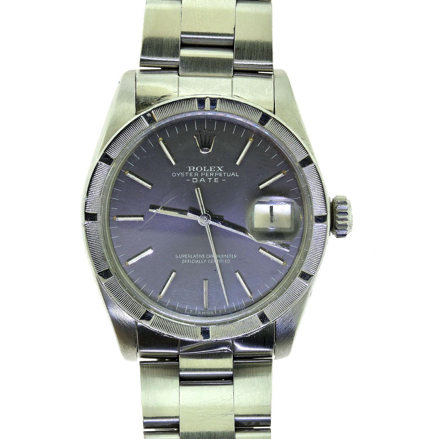 Women's or Men's Rolex Oyster Date Ref.1501 Steel Blue Champagne Dial Watch, 'R-7'