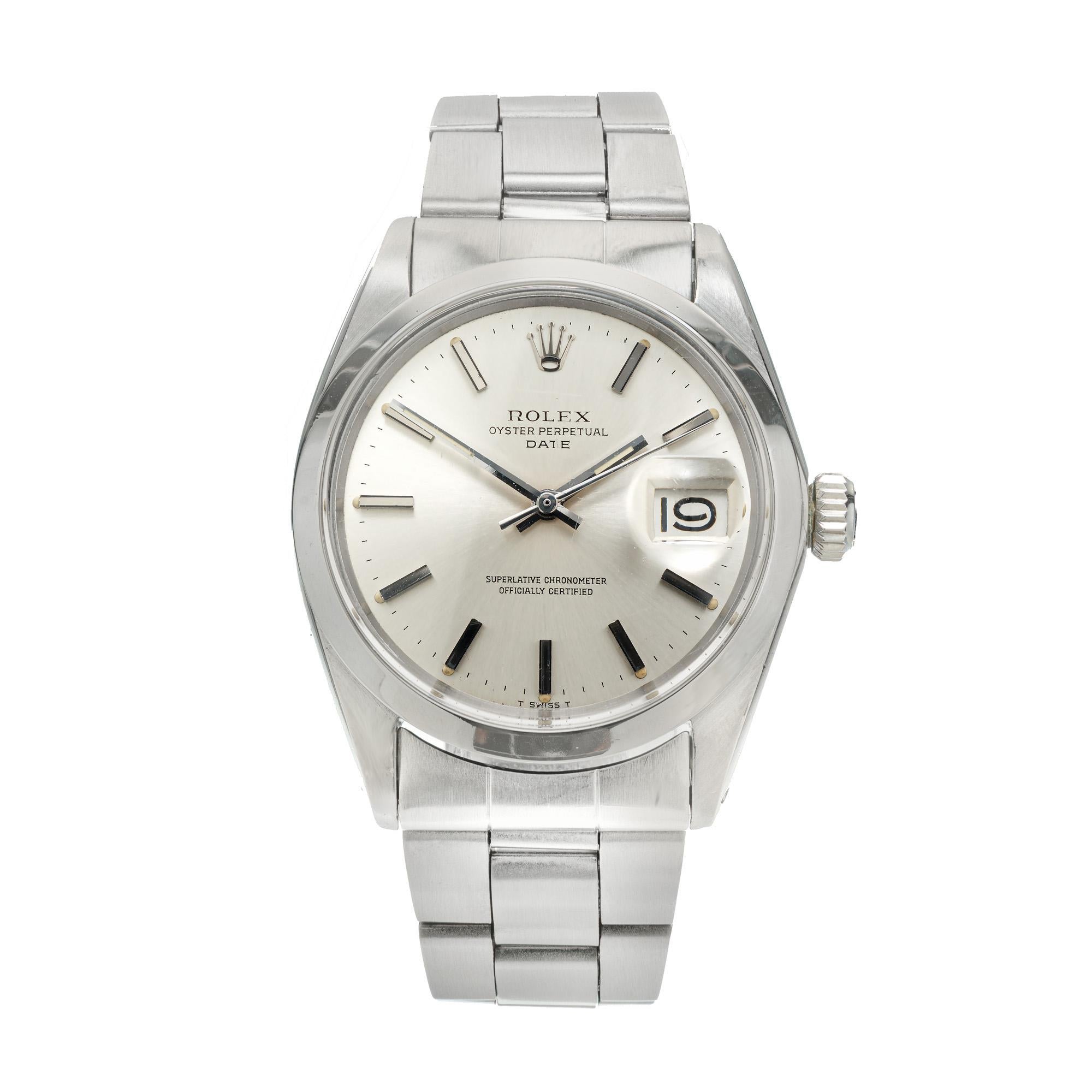 Rolex Oyster Date Stainless Steel Silver Wristwatch  In Good Condition In Stamford, CT