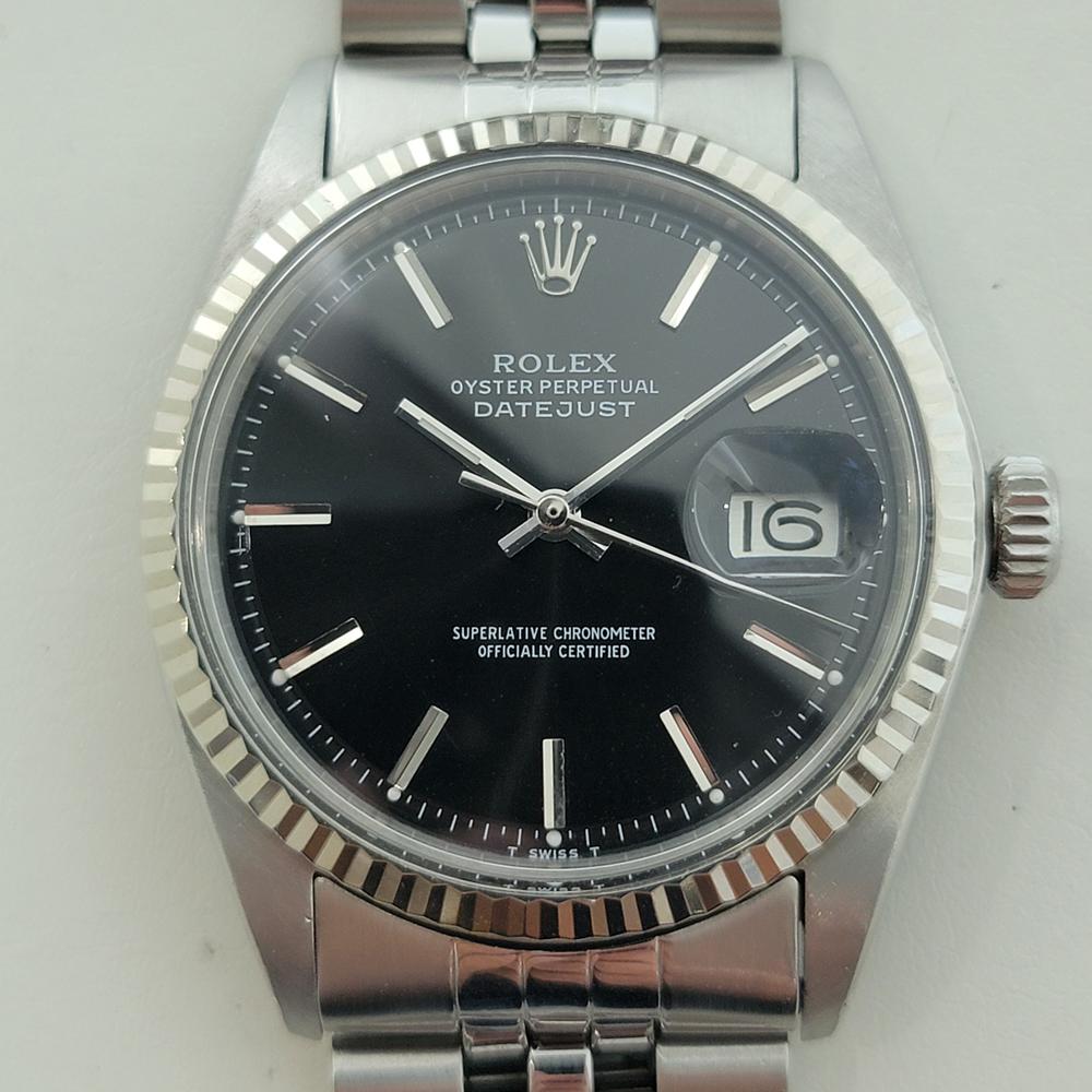 Eine zeitlose Ikone, Rolex Oyster Perpetual Datejust Herrenuhr aus 18k Weißgold und Edelstahl Ref. 1601 automatic, c.1972, alles original, in ausgezeichnetem Zustand. Von einem Uhrmachermeister für echt befunden. Wunderschönes, schwarzes, signiertes